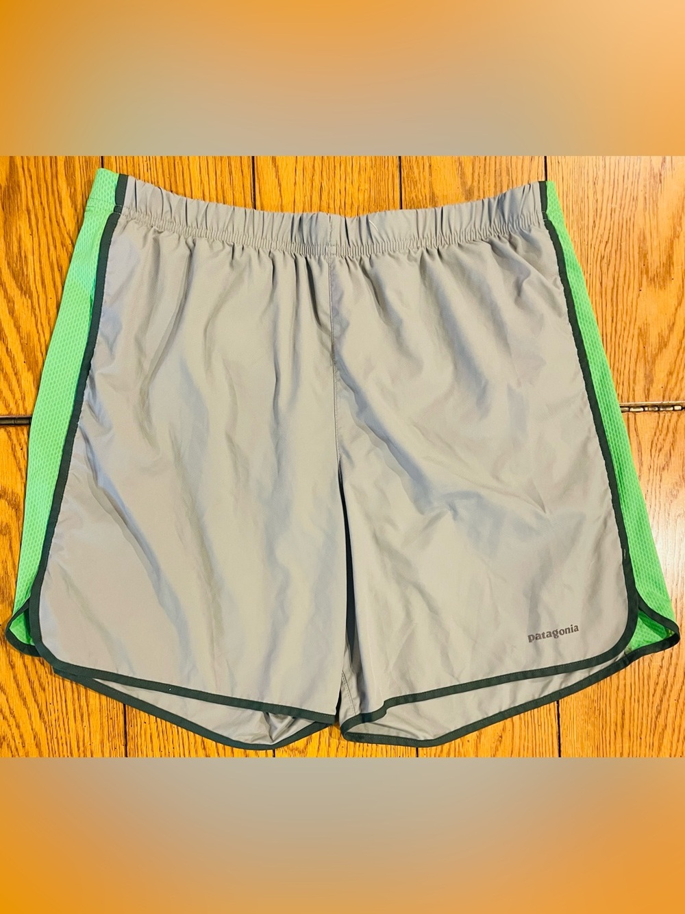 Patagonia Strider Shorts, men’s size large, grey/green, lined, inseam 7 inch
